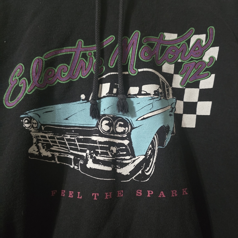 Brandy Melville Oversized Electric Motors 72 Heavyweight Hoodie, Faded Gray, EUC - Picture 6 of 10